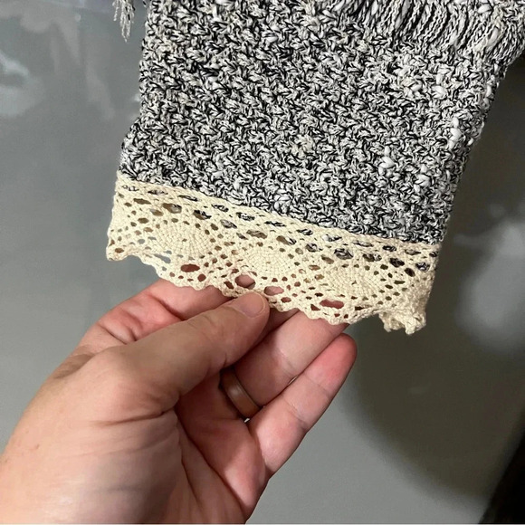 Mary McFadden Tweed Open Front Cardigan Lace Trim & Fringe Details Women's L - Picture 7 of 10